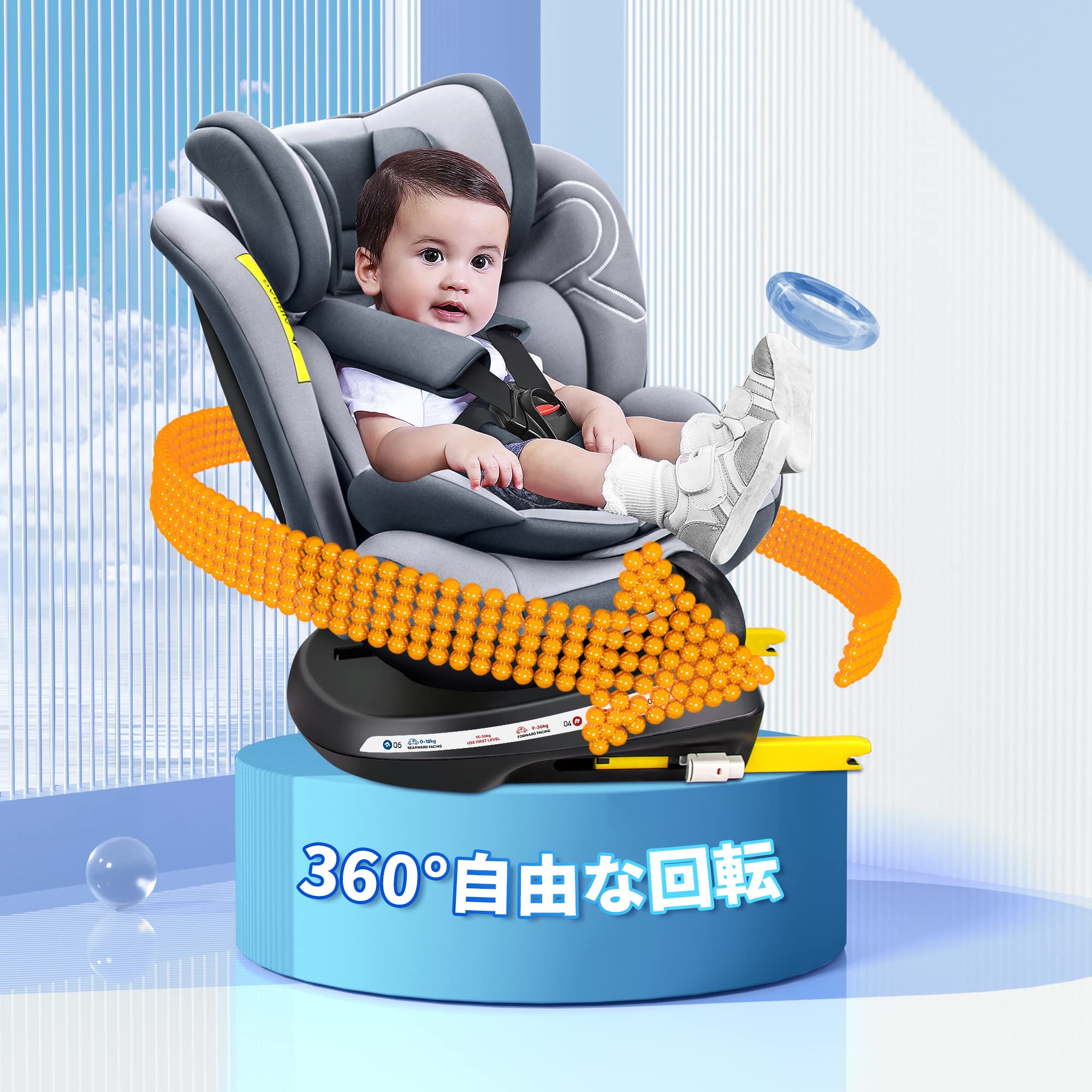 Reecle 360°回転式チャイルドシート 新生児~12歳頃 (0~36kg) ISOFIX